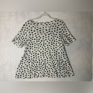 Gudrun Sjoden Large Lagenlook T Shirt‎ Cotton Black White Polka Dot